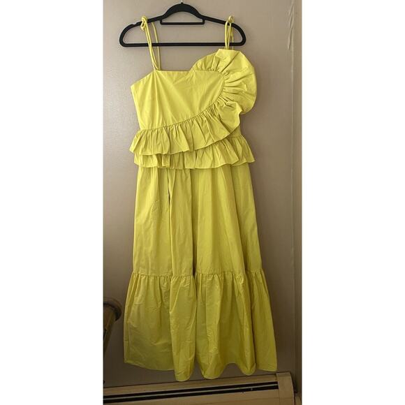 Tanya Taylor Delphine Dress Lemon Yellow Ruffle Detail Midi Dress sz 10 - Picture 12 of 13